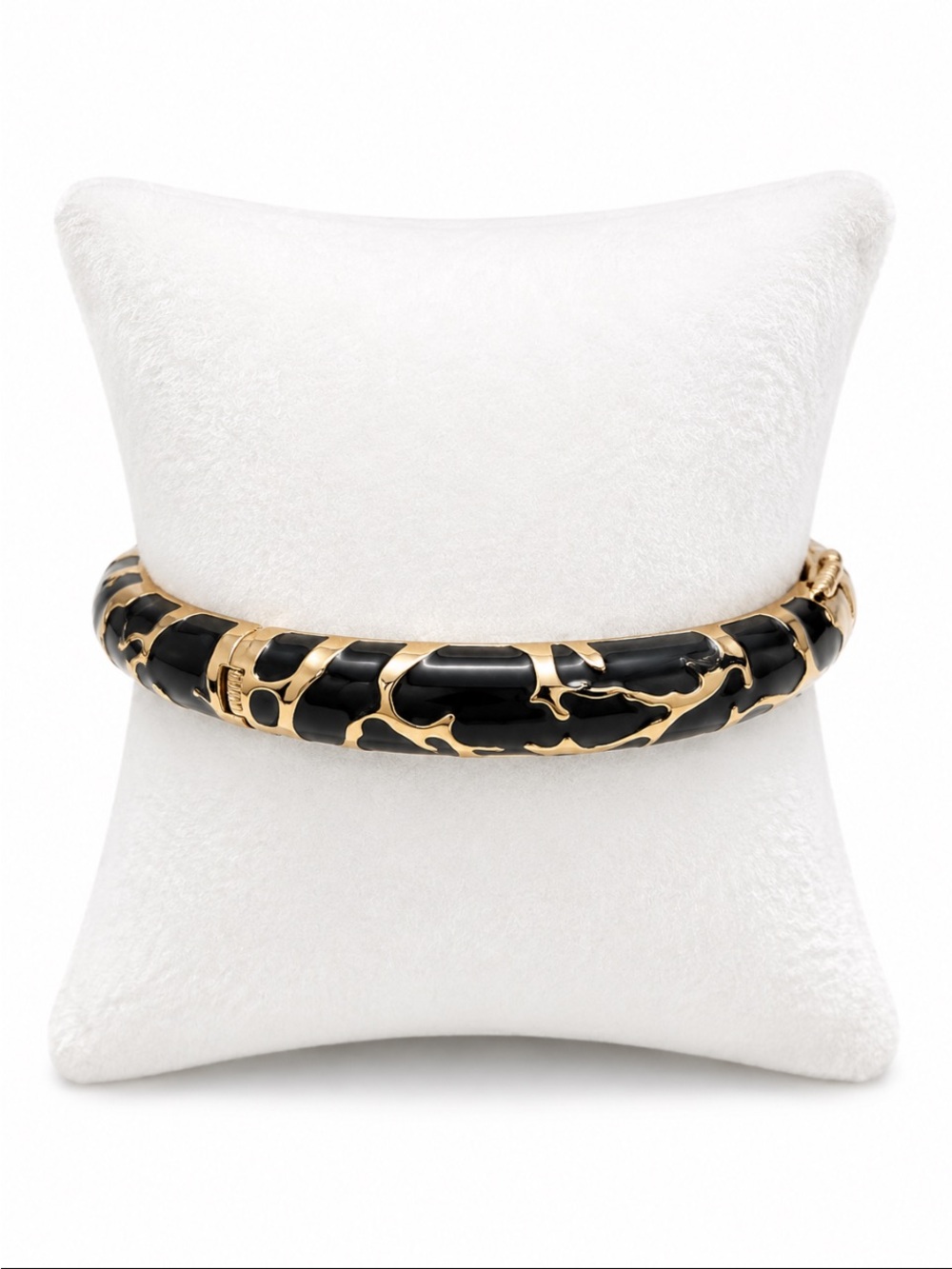 Black Enamel & Gold-Tone Marbled Hinged Bangle Bracelet